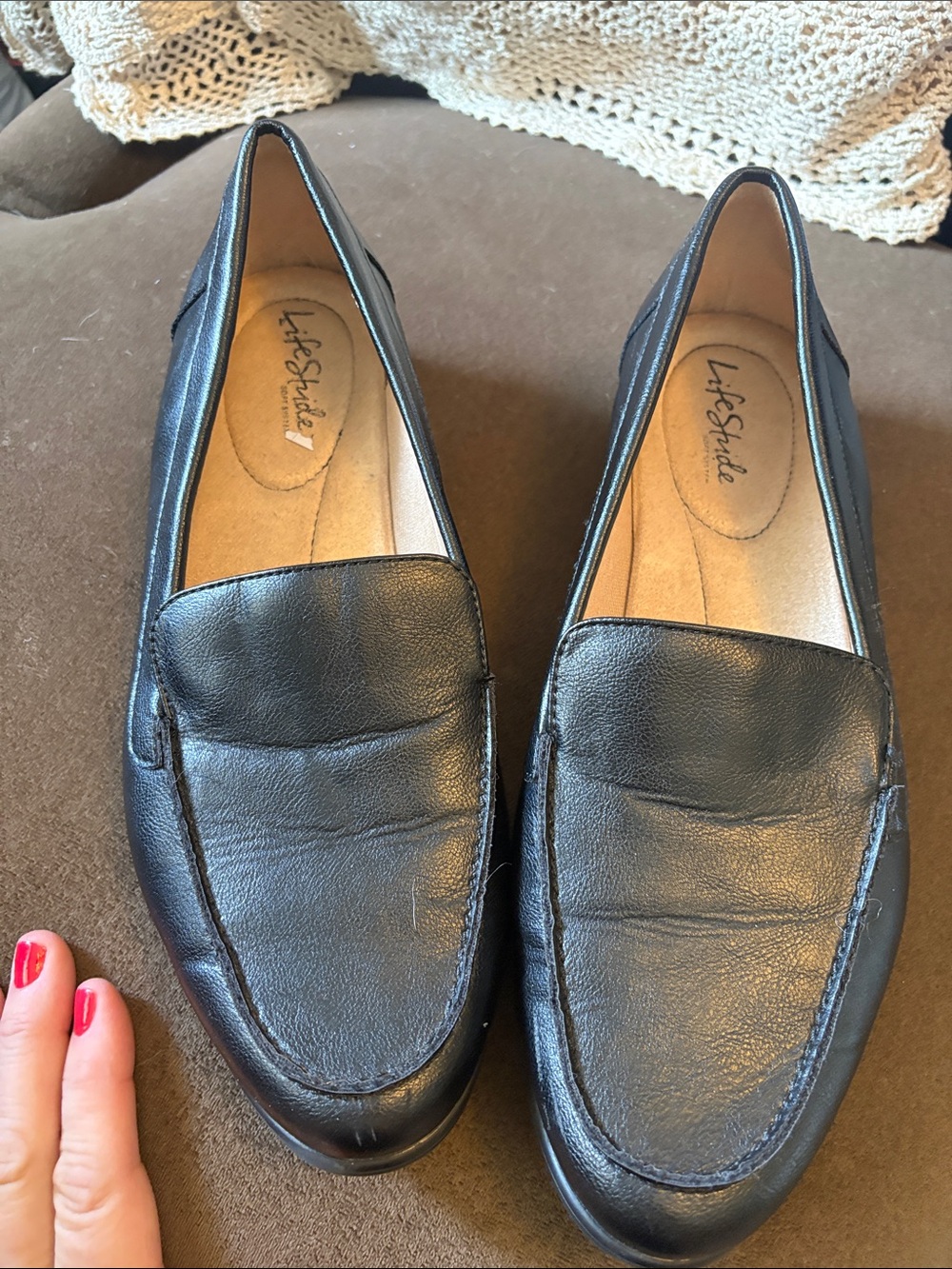 Life Stride Black Leather Women’s Slip-On Loafers